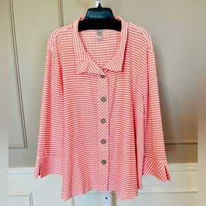 Multiples NWT 3XL Blouse Button Down Gingham Orange White Island Tropics